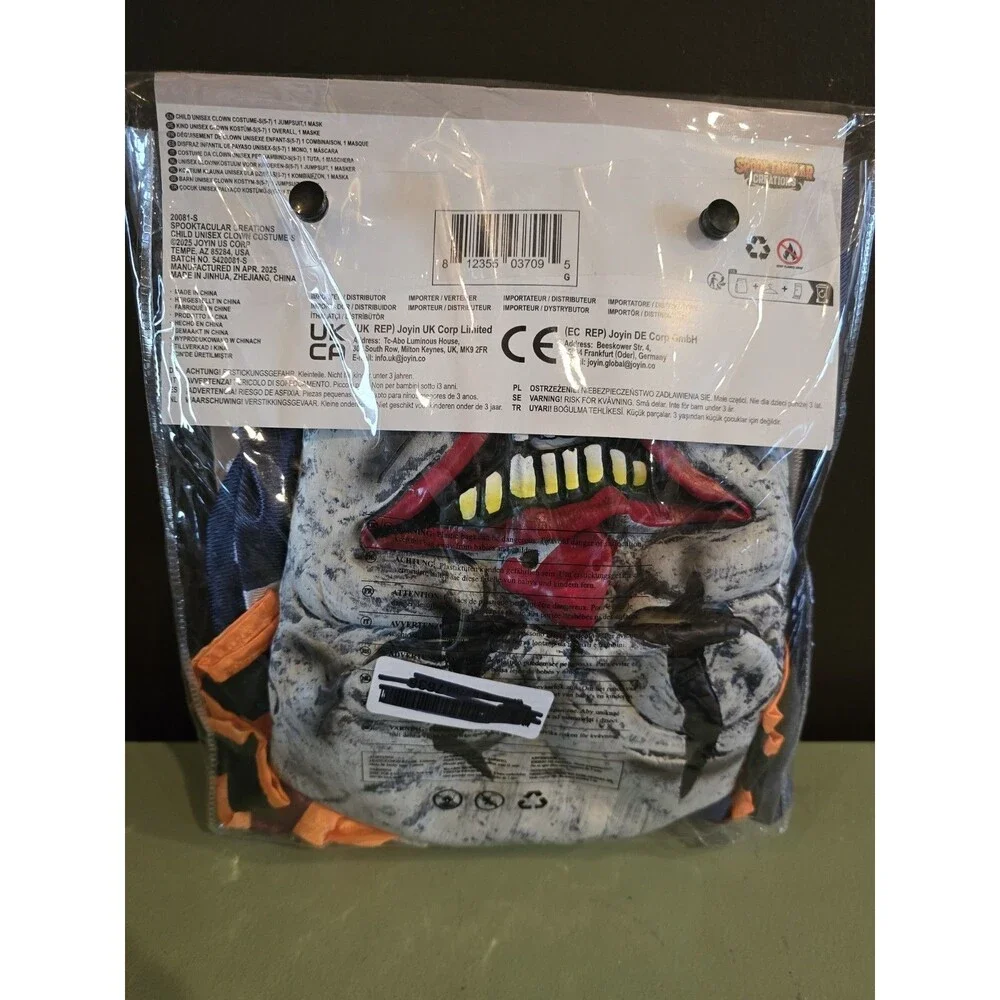 Spooktacular Scary Clown Kids Halloween Costume Small 5-7 Years 5 6 7 New C16